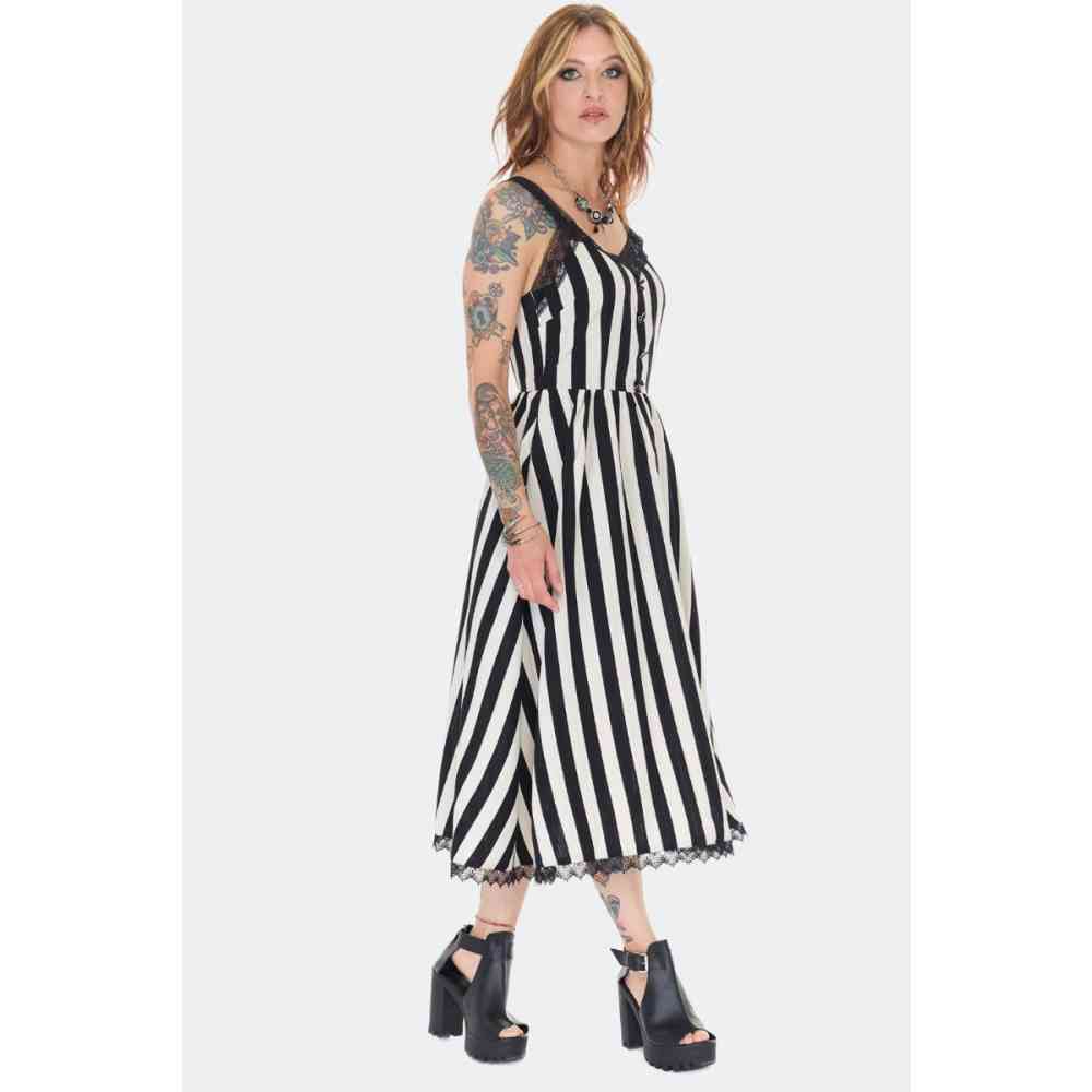 Jawbreaker - Butterfly Button Striped Sundress Robe longue maxi - Noir/Blanc